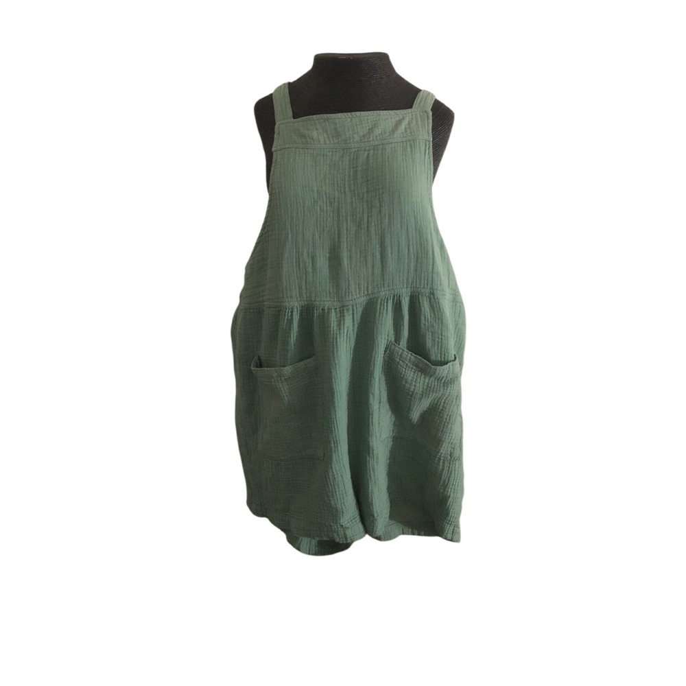 Green Cotton Gauze Pinafore Romper